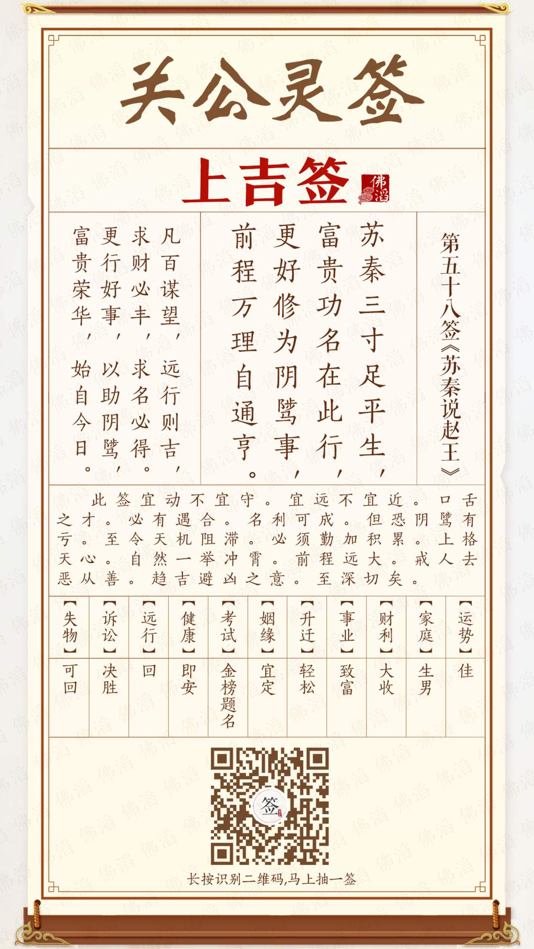 关公灵签第58签 关公灵签第58签